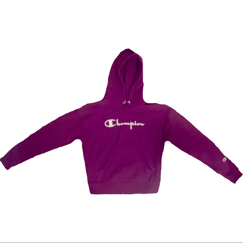 Women’s Magenta Champion hoodie reverse weave